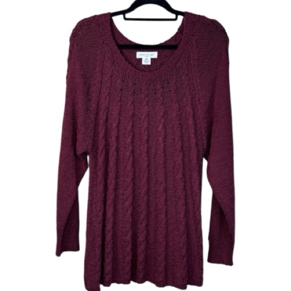 Skye’s the Limit Sweater Maroon Crew Neck Ribbed Cable‎ Knit in Size 2X  NWT